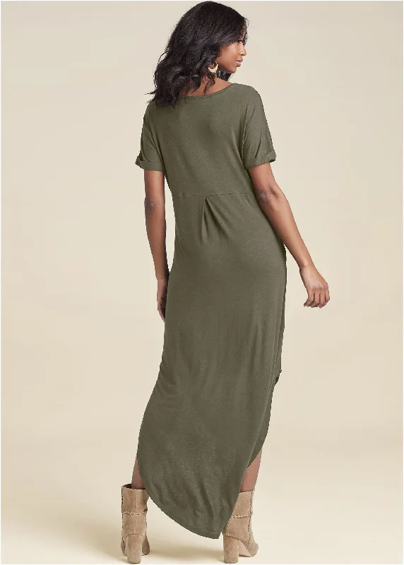 Casual T-shirt maxi dress - Olive