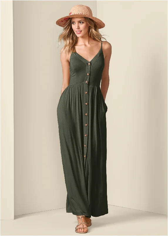 Button-front maxi dress - Olive