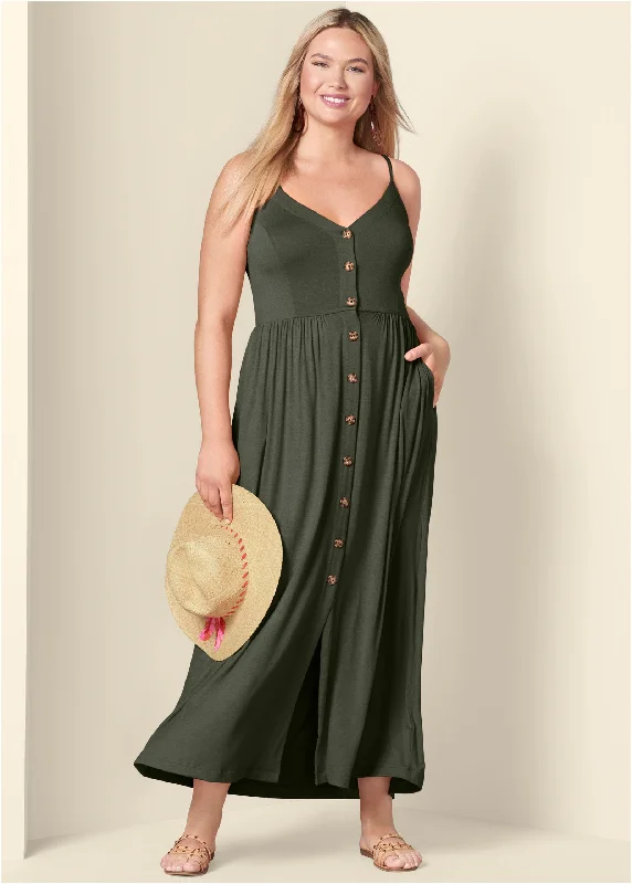 Button-front maxi dress - Olive