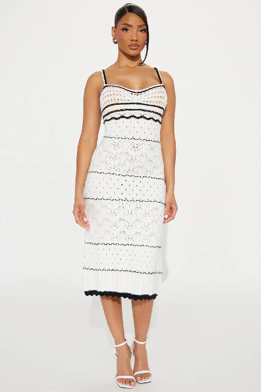 Your Daydream Crochet Midi Dress - White/Black