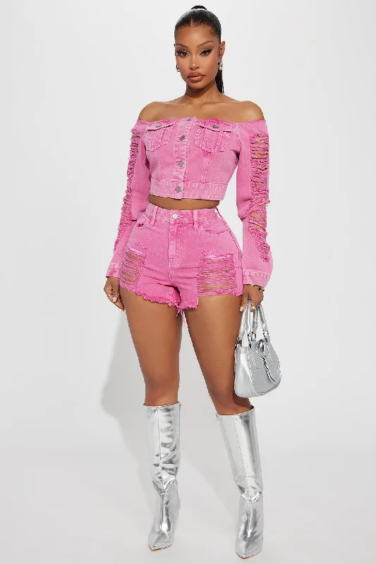 Lovestruck Ripped Denim Shorts - Pink