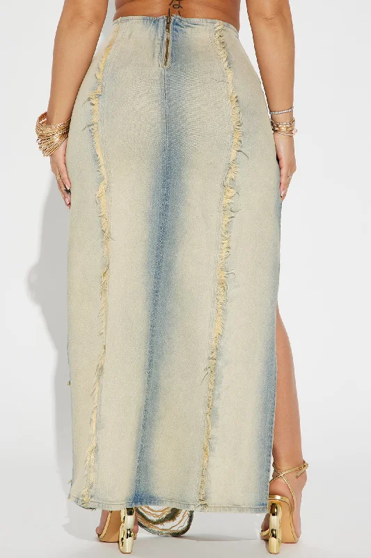 Ramona Distressed Denim Maxi Skirt - Vintage Wash