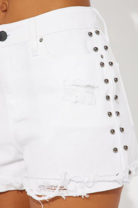 Running The Game Studded Denim Short - White