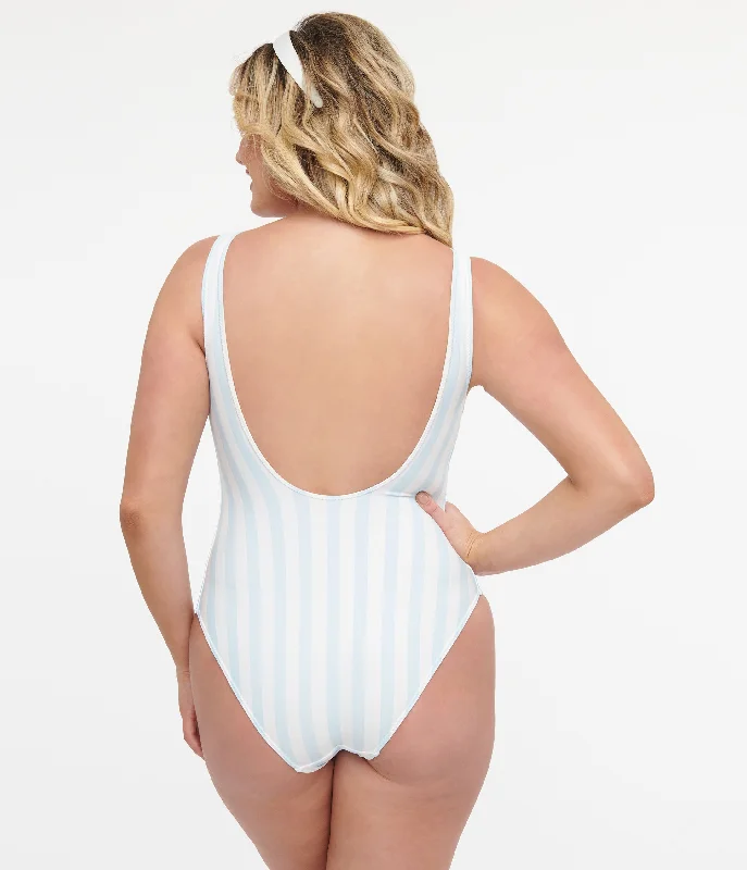 Light Blue & White Stripe One Piece Swimsuit