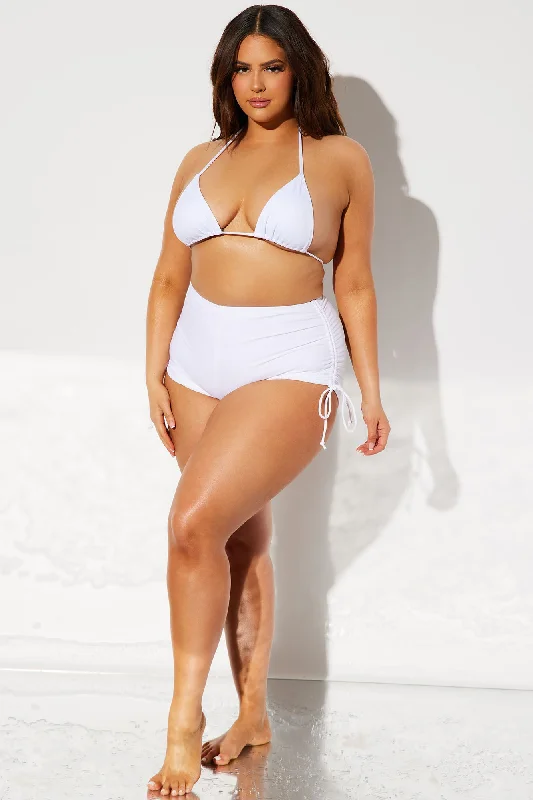 Maui Ruched Side Short Bikini Bottom - White