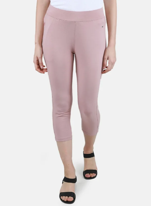 Women Light Pink Solid Capri