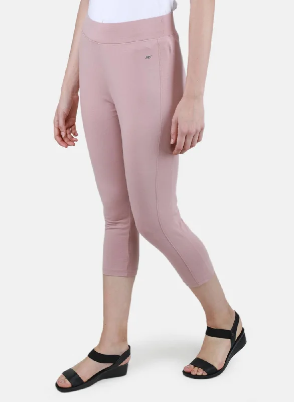 Women Light Pink Solid Capri