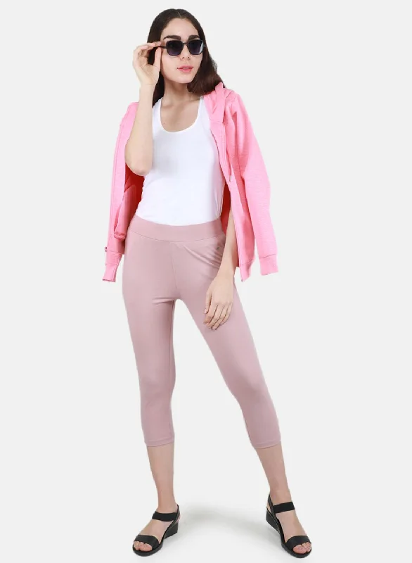 Women Light Pink Solid Capri