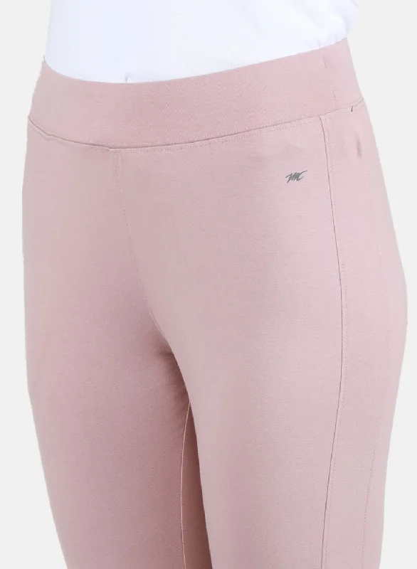 Women Light Pink Solid Capri