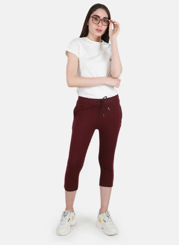 Women Maroon Solid Capri