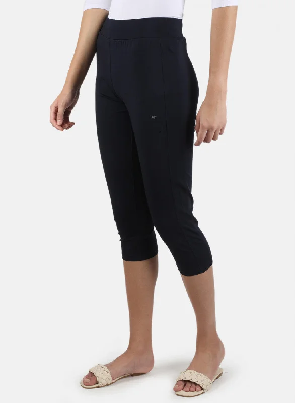 Women Navy Blue Plain Capri