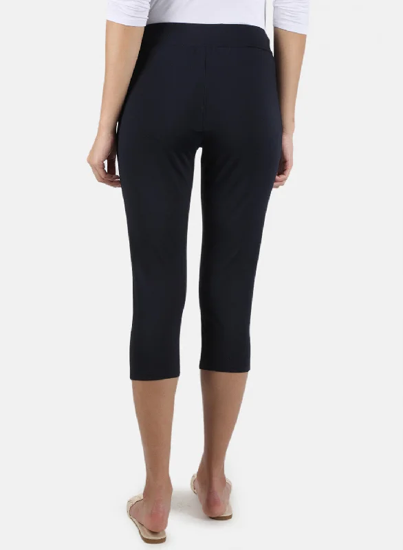 Women Navy Blue Plain Capri