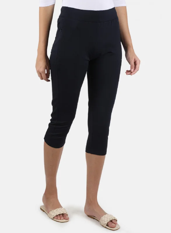 Women Navy Blue Plain Capri