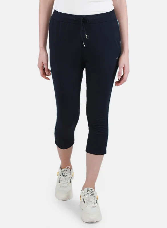 Women NAvy Blue Solid Capri