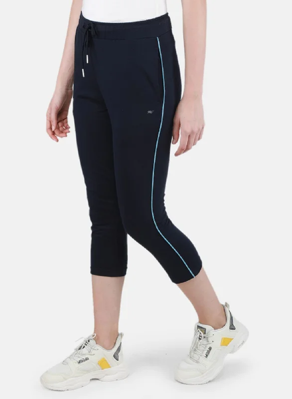 Women NAvy Blue Solid Capri