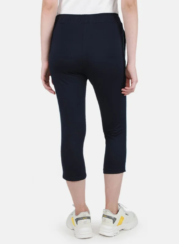 Women NAvy Blue Solid Capri