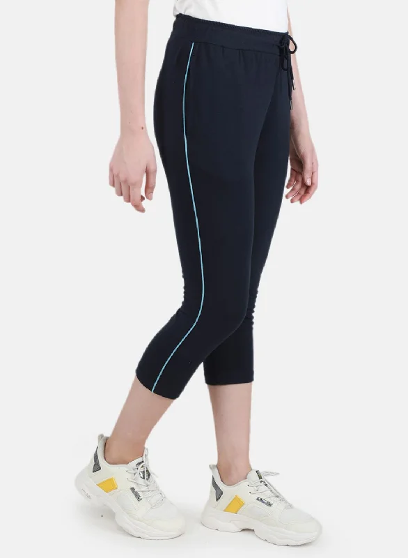 Women NAvy Blue Solid Capri