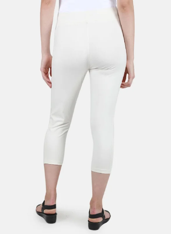 Women Off White Solid Capri