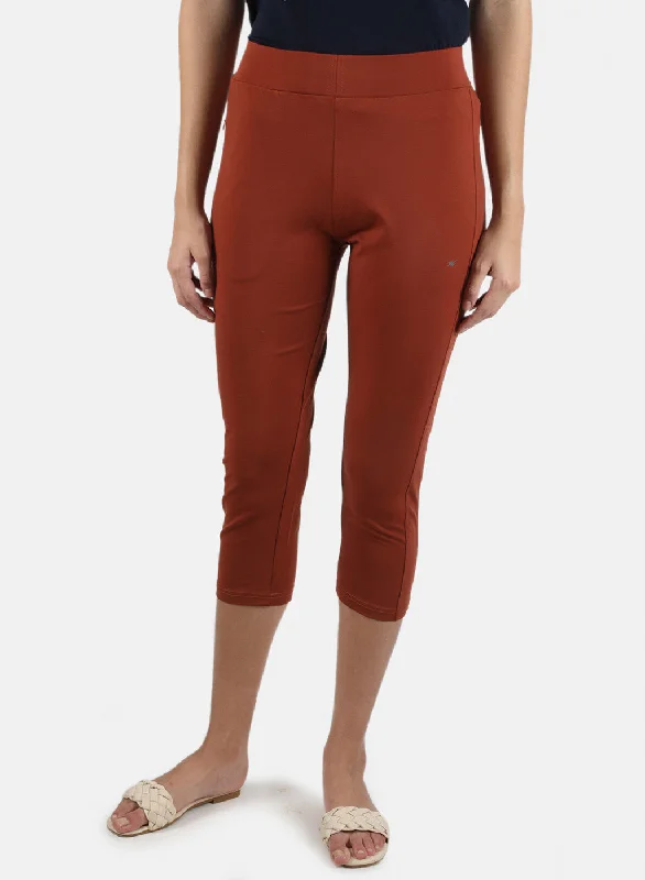 Women Orange Plain Capri