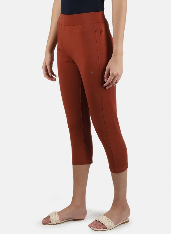 Women Orange Plain Capri