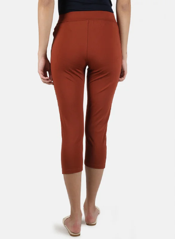 Women Orange Plain Capri