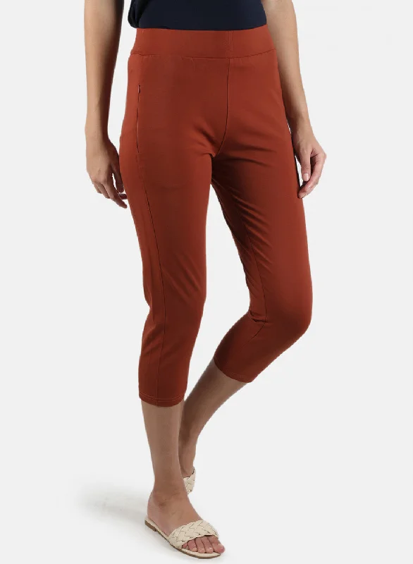 Women Orange Plain Capri