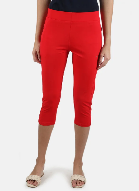 Women Orange Plain Capri