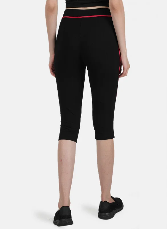 Womens Black & Pink Plain Capri