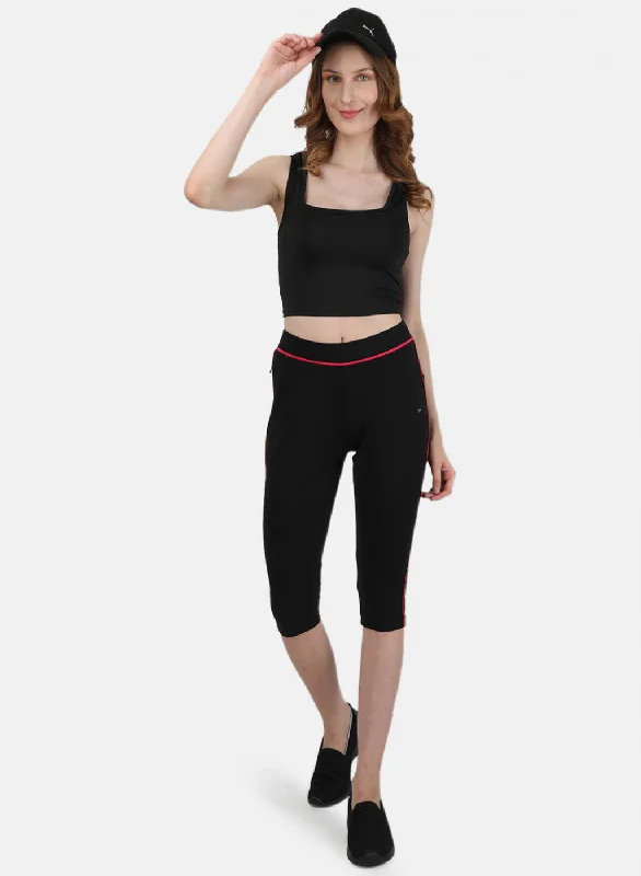 Womens Black & Pink Plain Capri