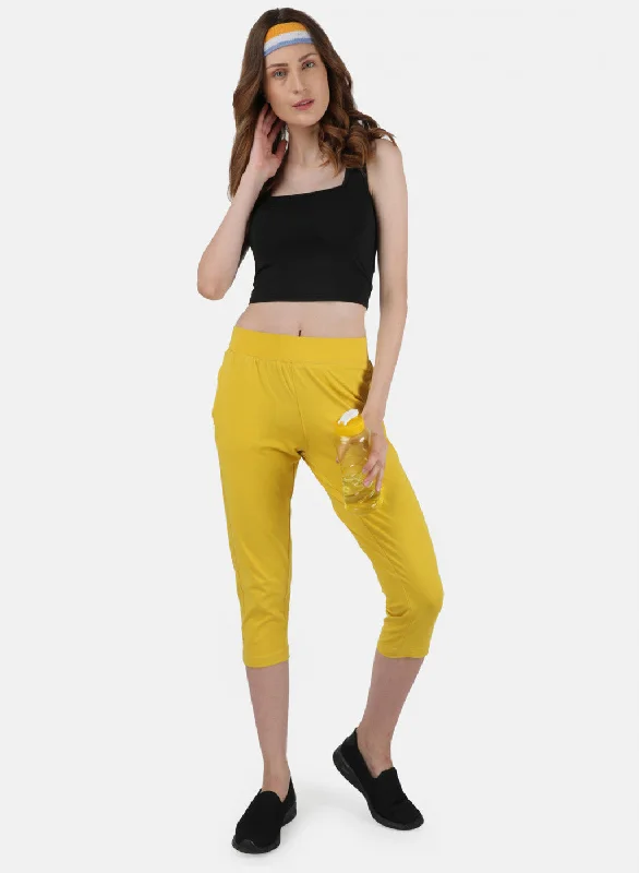 Womens Yellow Regular Capri