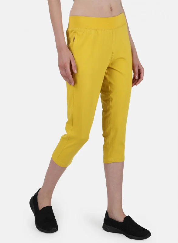 Womens Yellow Regular Capri