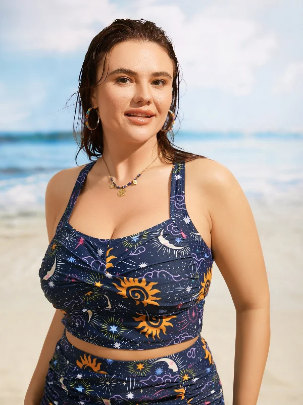 Moon & Star Heart Neckline Twist Front Swim Top