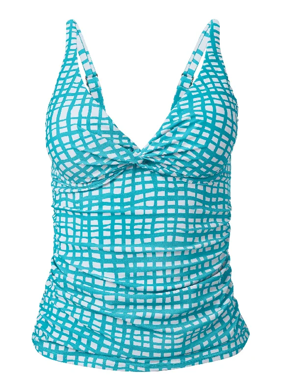 Twist underwire tankini top - Checker Me Blue