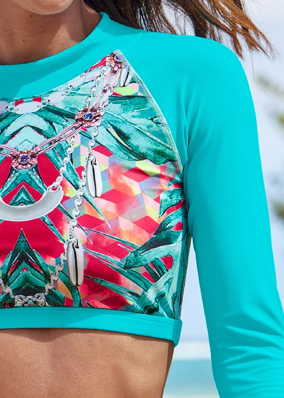 Blanc sport long sleeve top - Tropical Getaway