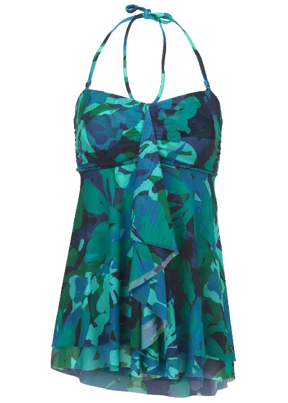 Flowing bandeau tankini top - Desert Floral Blue