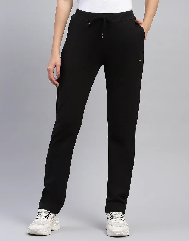 Women Black Solid Regular Fit Lower