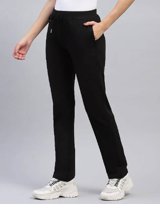 Women Black Solid Regular Fit Lower