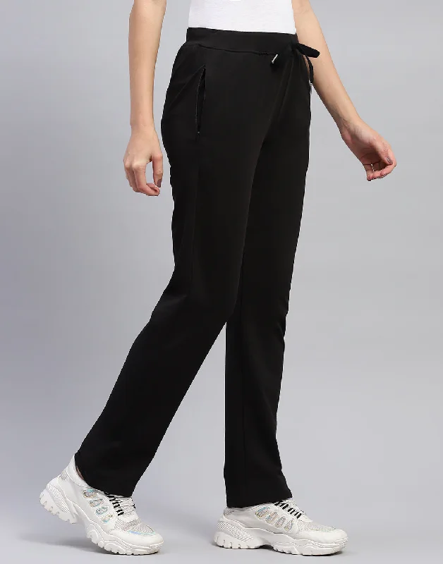 Women Black Solid Regular Fit Lower