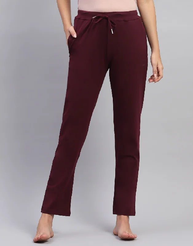 Women Maroon Solid Regular Fit Lower