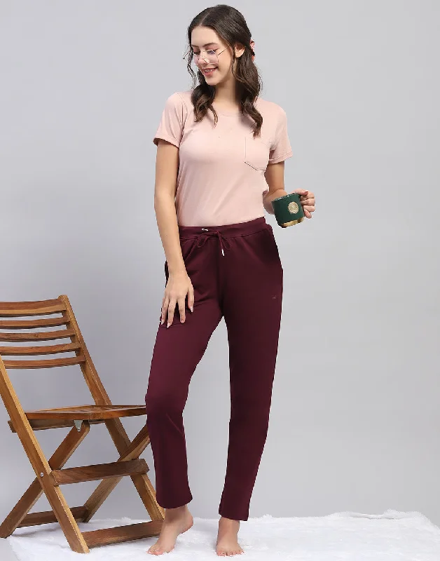 Women Maroon Solid Regular Fit Lower