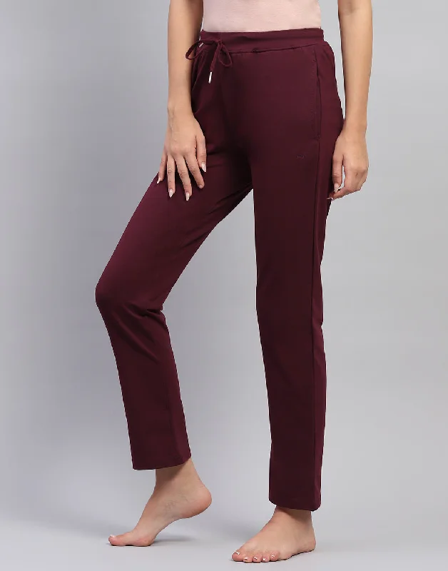 Women Maroon Solid Regular Fit Lower