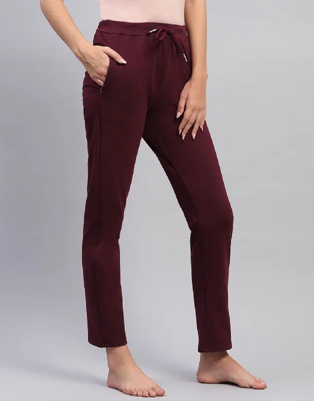 Women Maroon Solid Regular Fit Lower