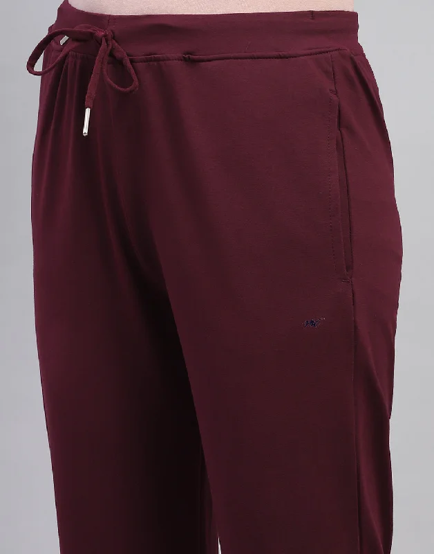 Women Maroon Solid Regular Fit Lower