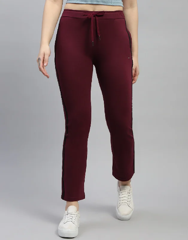 Women Maroon Solid Regular Fit Lower