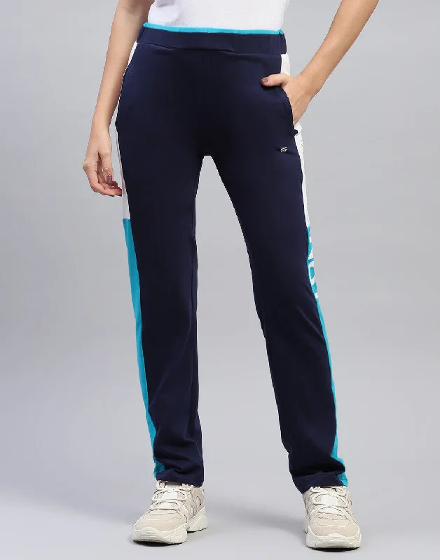 Women Navy Blue Colourblocked Regular Fit Lower