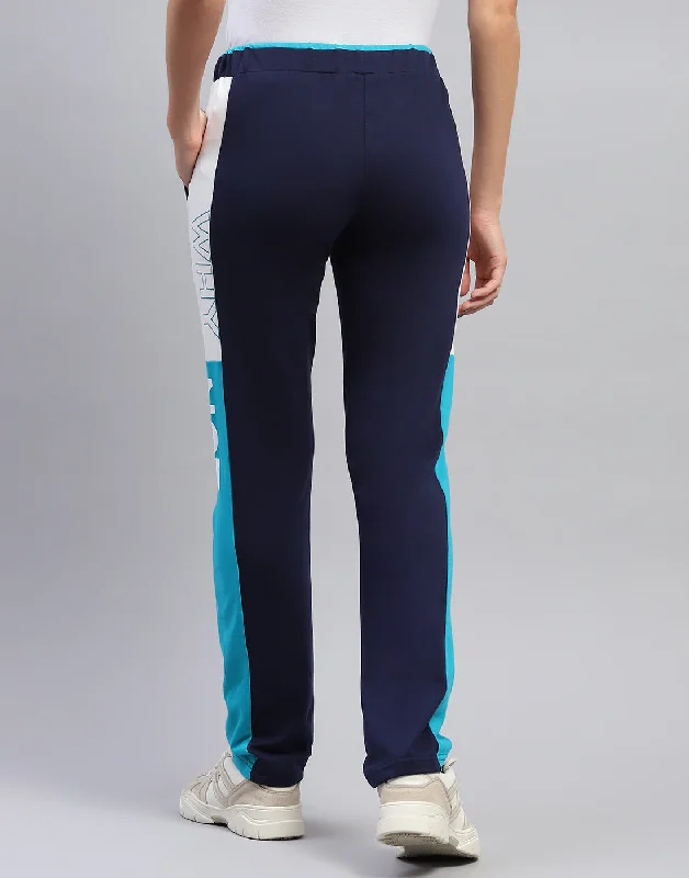 Women Navy Blue Colourblocked Regular Fit Lower