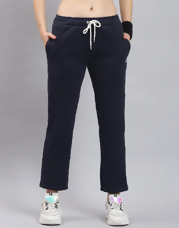 Women Navy Blue Solid Regular Fit Lower