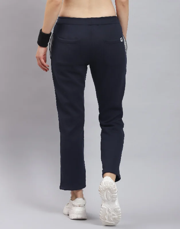 Women Navy Blue Solid Regular Fit Lower