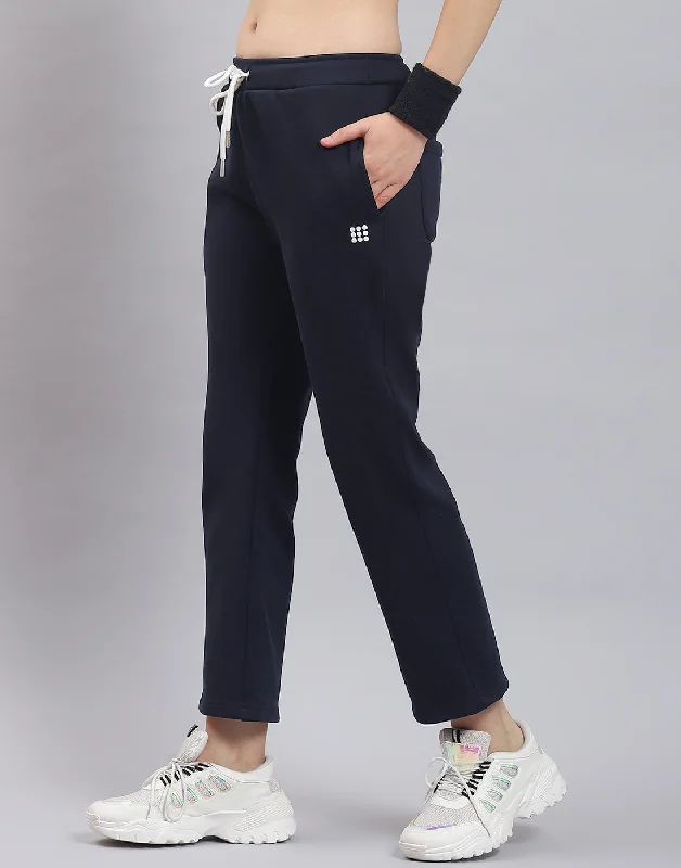 Women Navy Blue Solid Regular Fit Lower