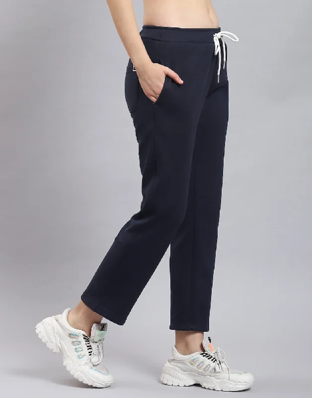 Women Navy Blue Solid Regular Fit Lower